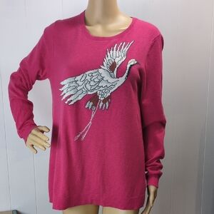 Pink Sweater with Crane Design Large